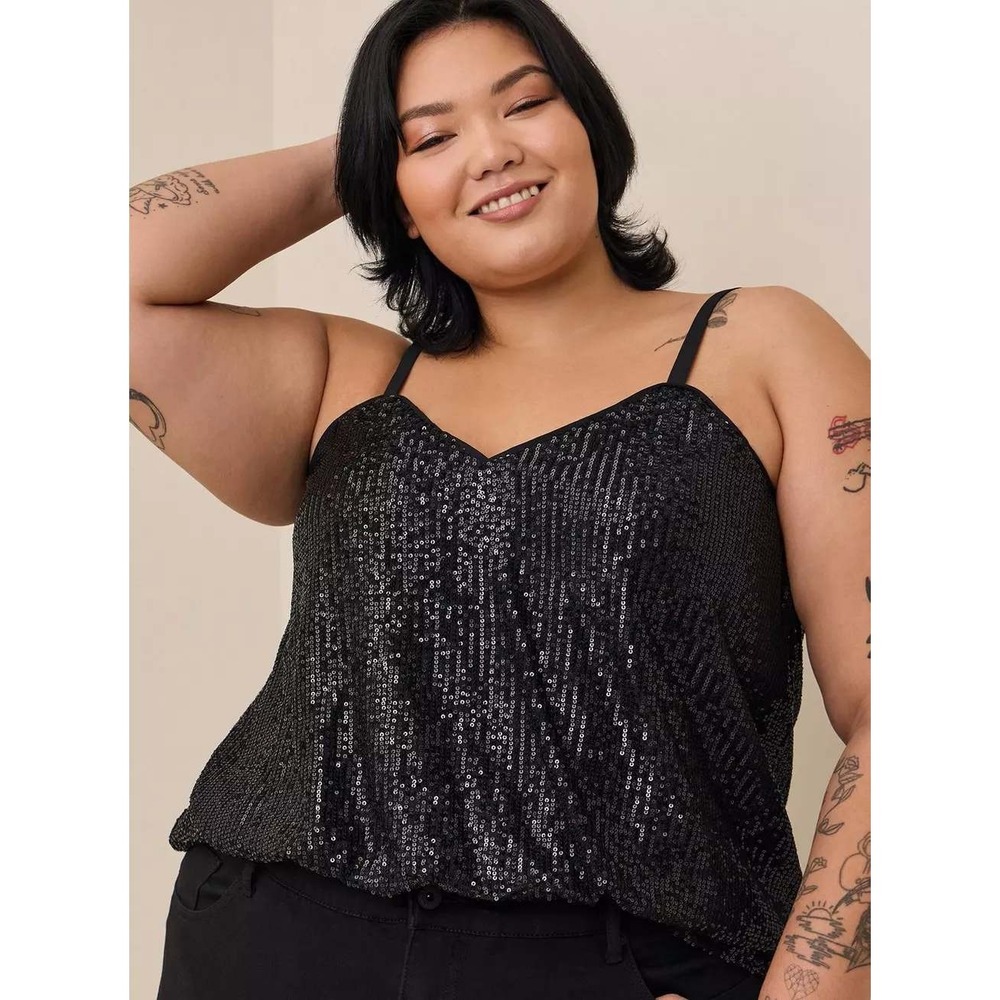 Torrid Sophie Black Sequin Swing Cami Tank Top V-Neck Adjustable NWT 2 18/20